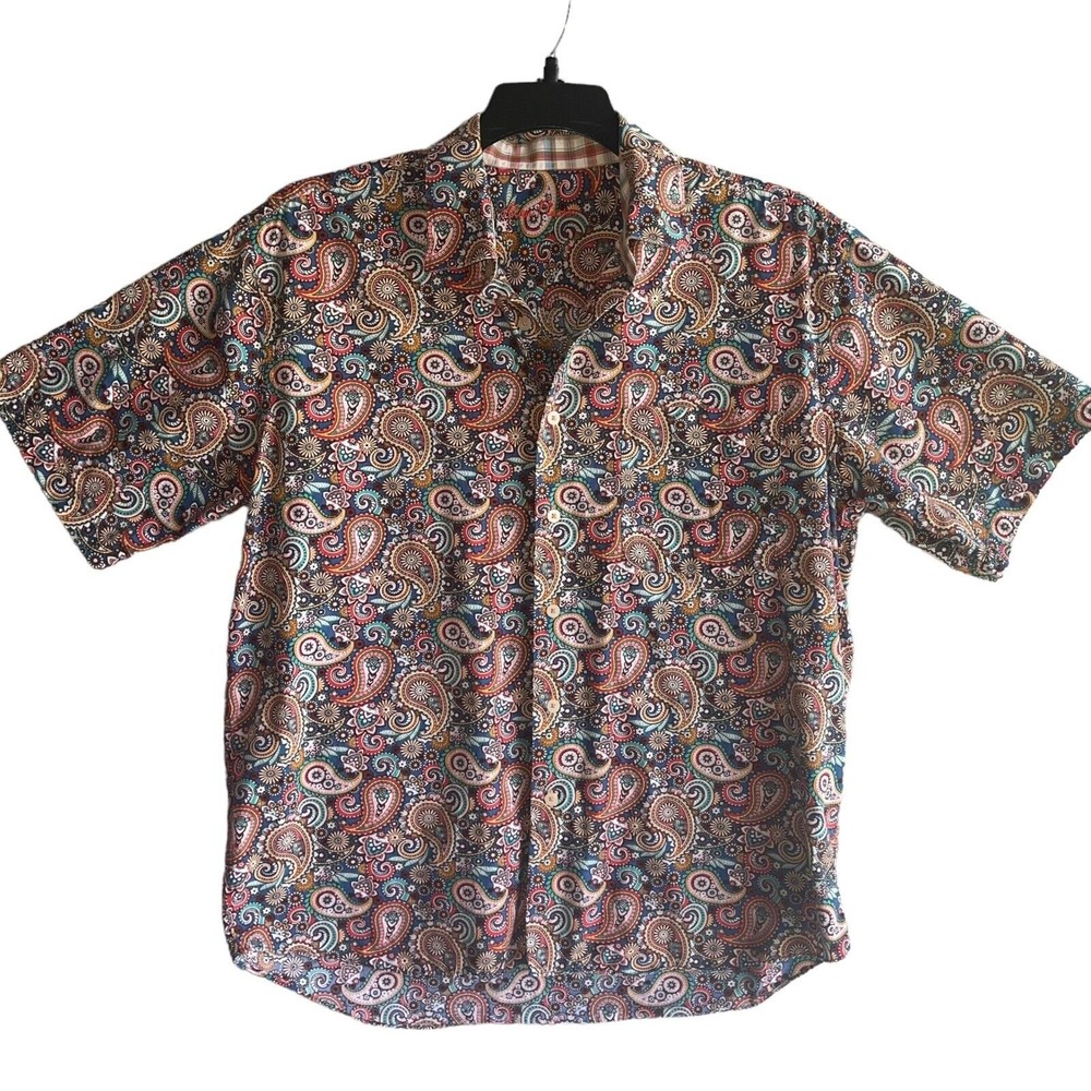 Adam Flusser Button Up Shirt Top Colorful Paisley Print Casual Mens Size L